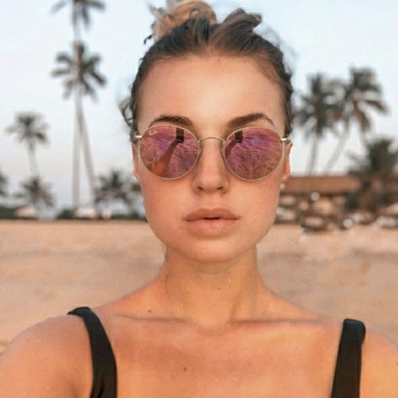 Ray Ban Round Metal Pink Mirror Lenses Gold Frame RB3447 Women - Men New - Picture 12 of 15